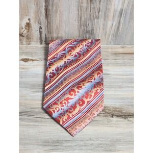 Angelino Mens Red Gold Blue Silk Baroque Striped Jacquard Formal Necktie Tie